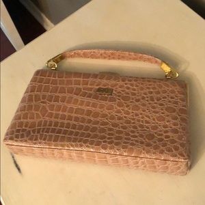 Vintage Peach Colored Clutch with Crocodile Detail